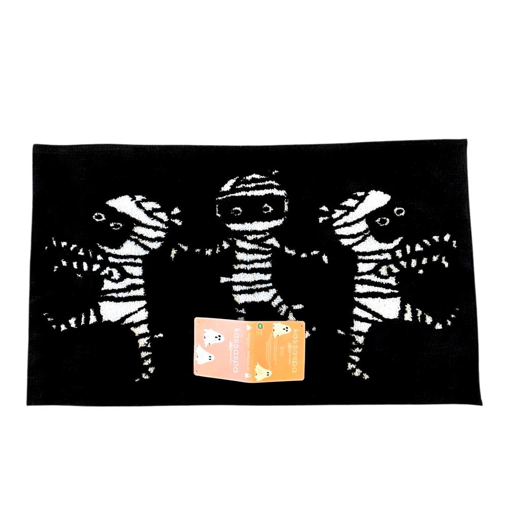 Kassaspa Mummy Walk Bath Rug 21x34  Black & White Halloween Bath Decor New